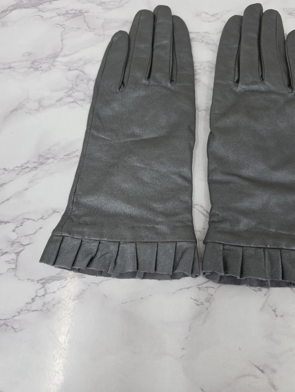 Mixit Metallic Gray Leather Driving Dress Gloves with Pleated Cuff